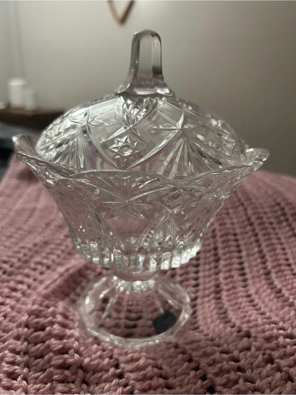 Clear Cut Glass Covered Candy Dish from France brand new in box